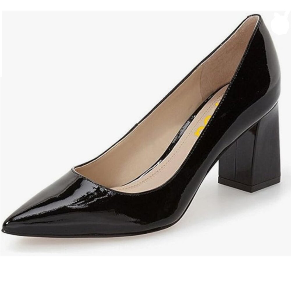 FSJ Black Casual Pointed Toe Chunky Heels Pump for Business Occasion
